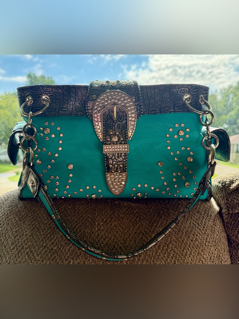 New Turquoise Western Style Conceal Carry  Buckle Handbag Purse